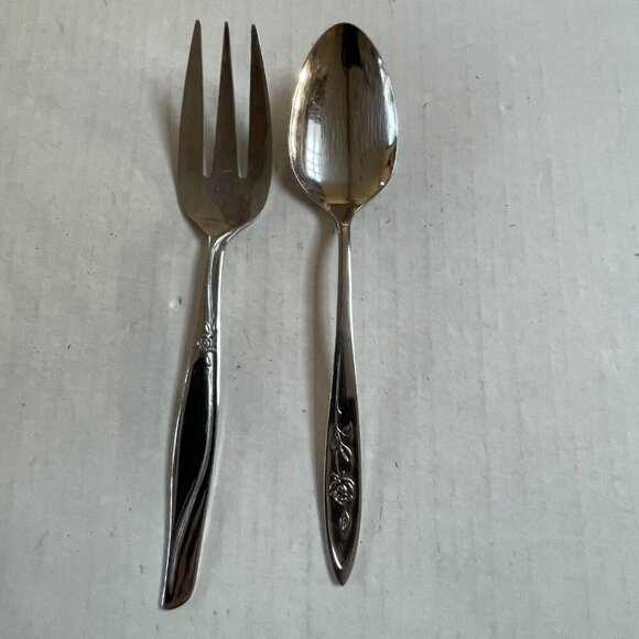 Fork and Spoon Serving Set Oneida Supreme Japan The Rose Floral Flatware Salad - Picture 1 of 4